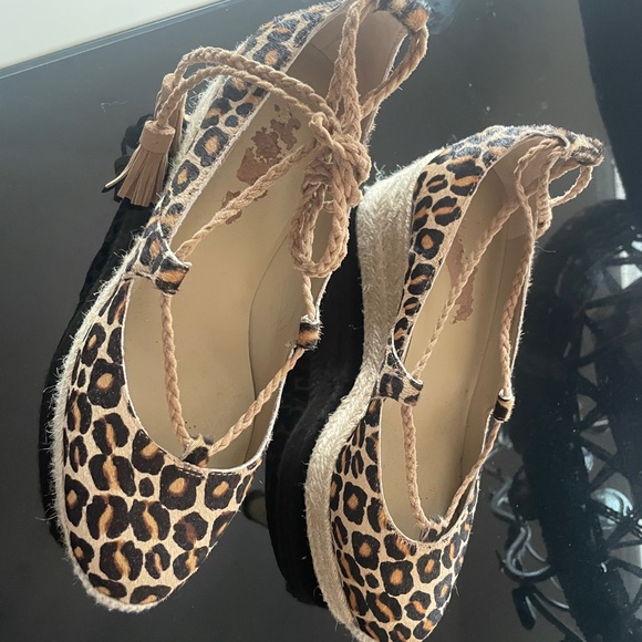 Elsa Leopard Print Haircalf Espadrille Wedges - Picture 3 of 7